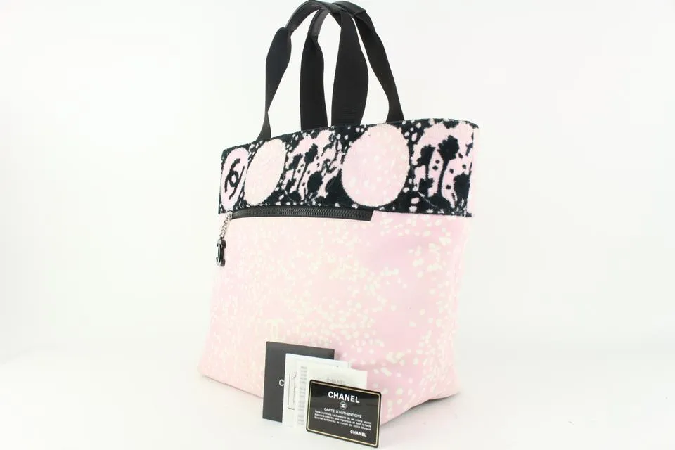 Chanel Pink x Black Terry Cloth CC Logo Tote Bag 929c97