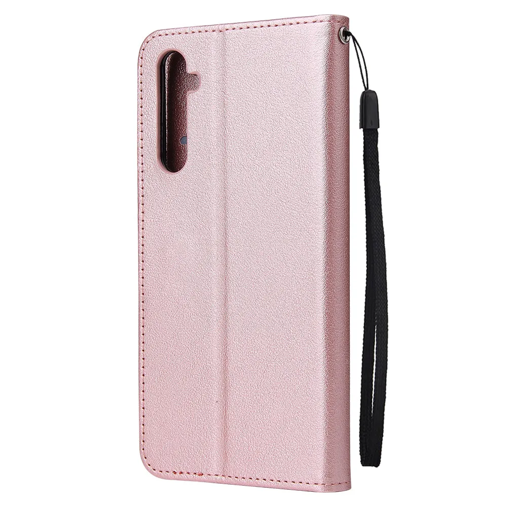 For OPPO A8 / A31/Realme XT / X2 Mobile Phone Case PU Buckle Closure Wallet Design Cards Slots All-round Protection Phone Cover  Rose gold