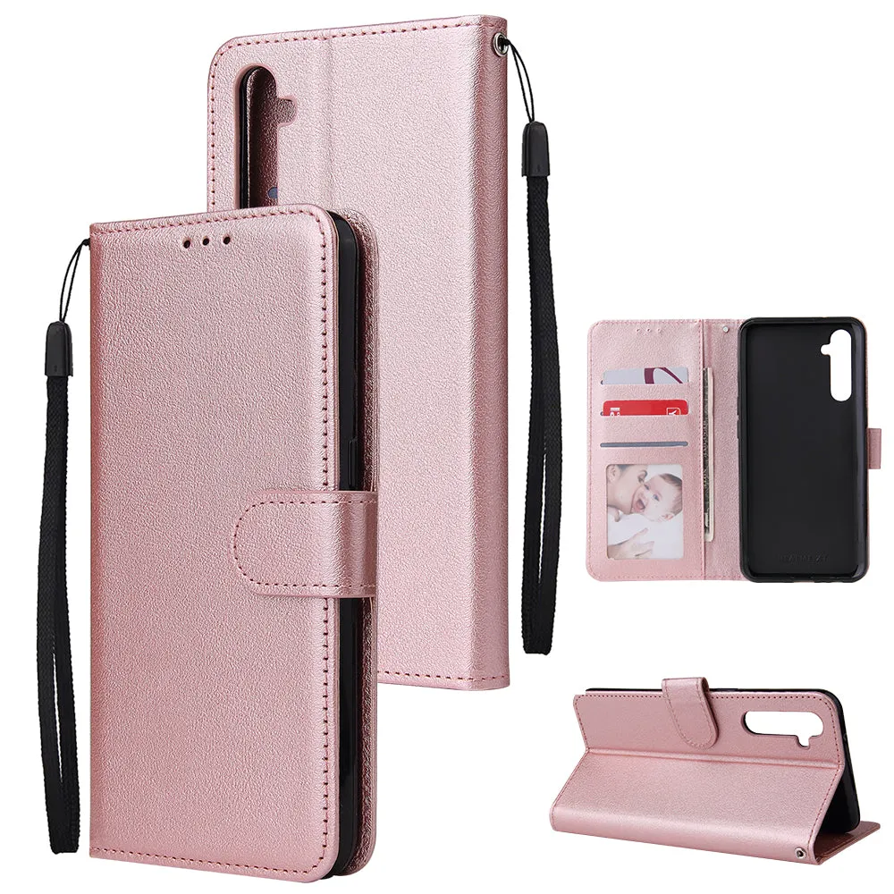 For OPPO A8 / A31/Realme XT / X2 Mobile Phone Case PU Buckle Closure Wallet Design Cards Slots All-round Protection Phone Cover  Rose gold