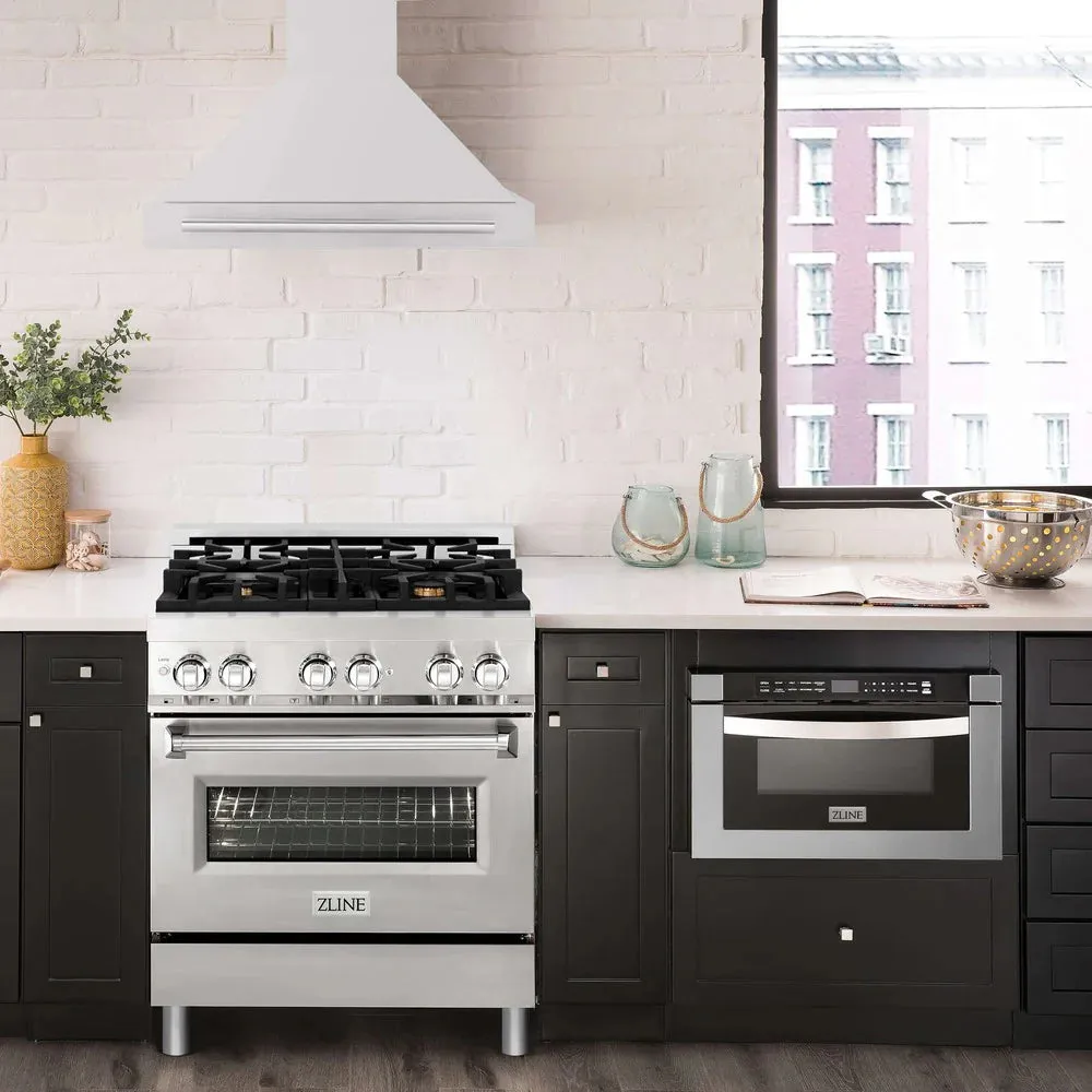 NEW IN BOX! ZLINE 30" RANGE HOOD 400 CFM WHITE MATTE, STAINLESS STEEL VENT, THIS IS MISSING THE VENT CHUTE COVER! RETAILS $684 
