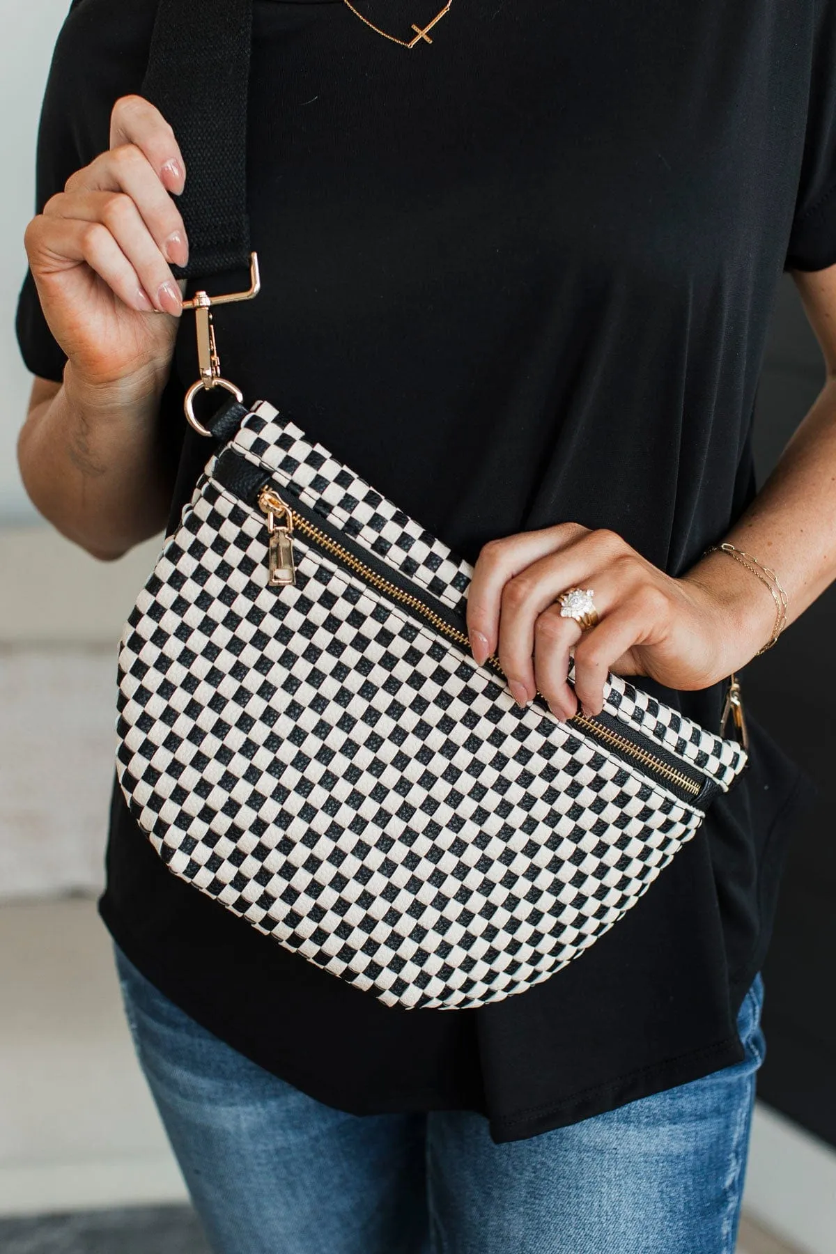 Unmatched Style Woven Purse- Checkered Black