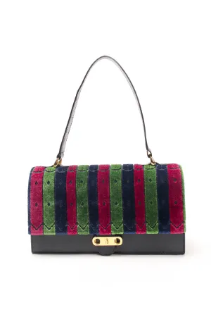 Velvet Stripe Accordion Leather Bag